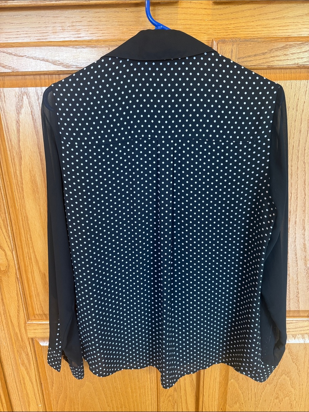 202 Express The Portofino Shirt Black White Polka Dot Sheer Sleeve Button Small - Picture 9 of 9
